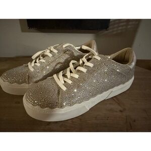 Anne Klein AK Rhinestone Fashion Sneakers Gold Crystal Embellished Low Top Shoe